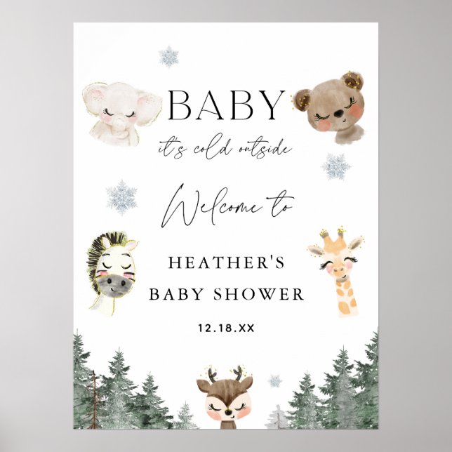 Poster Baby It's Cold Outside Winter Baby shower Bienvenu (Devant)