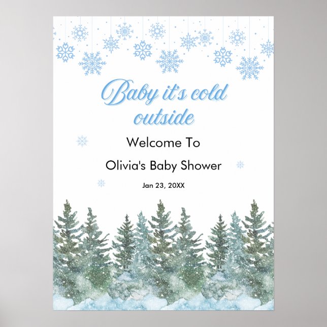 Poster Baby It's Cold Outside Winter Baby Shower Welcome  (Devant)