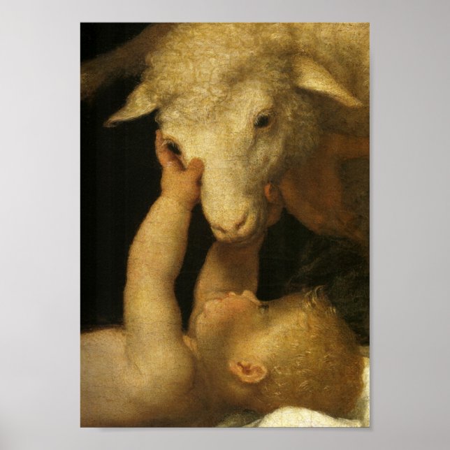 Poster Baby Jesus Touches Lamb (Devant)