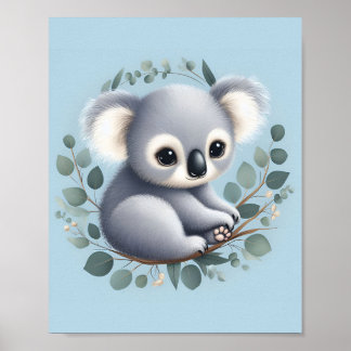 Poster Baby Koala Arrière - plan bleu