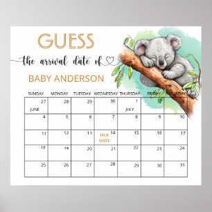Poster Baby Koala Baby shower Guess Date d'échéance Calen