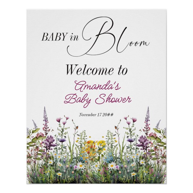 Poster Baby moderne en Fleur Fleur sauvage Baby shower fl (Devant)