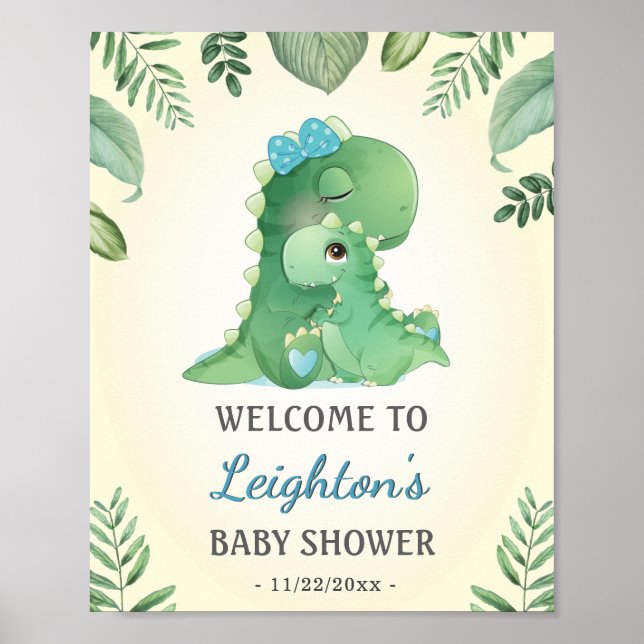 Poster Baby Momma Dinosaures Bleu Baby Boy Douche Bienven (Devant)