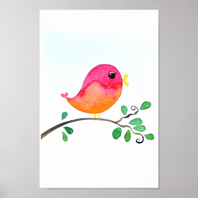 Poster Baby Nursery wallart_ Aquarelle Oiseau rose (Devant)