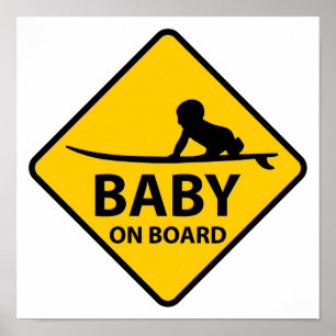 Poster Baby on Board funny baby design with surf board
