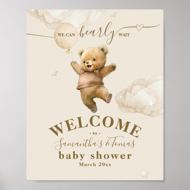 Poster Baby shower à ballon à air d'attente avant l'ours  (Devant)
