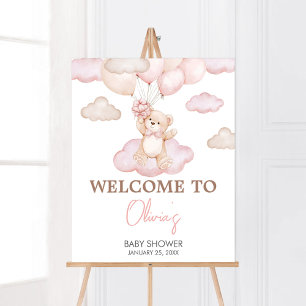 Poster Baby shower à bulles pour bébé rose Bienvenue