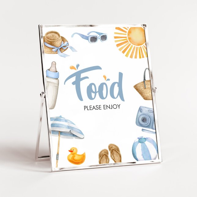Poster Baby shower à éclaboussures bleues (Boy Summer Beach Baby Shower Food Sign)