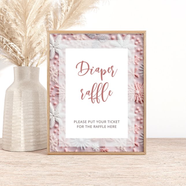 Poster Baby shower à feuillets de neige en argent rose (Créateur téléchargé)