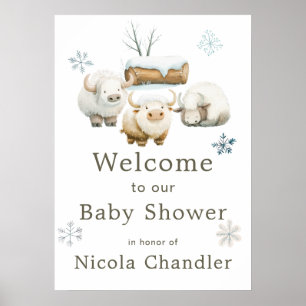 Poster Baby shower à la vache arctique d'hiver