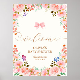Poster Baby shower à papillon fleuri Baby Bloom Bienvenue
