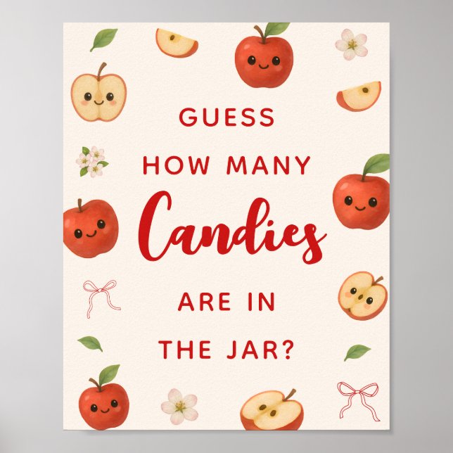 Poster Baby shower À Thème Pomme Devinez Combien De Candi (Devant)