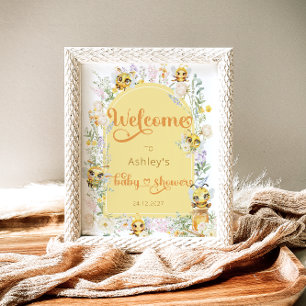 Poster Baby shower Abeille Abeille Couleur d'Aquarelle Bi