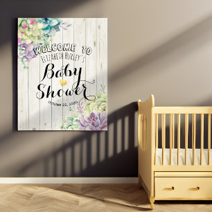 Poster Baby shower Accueil Plantes Succulents Bois rustiq
