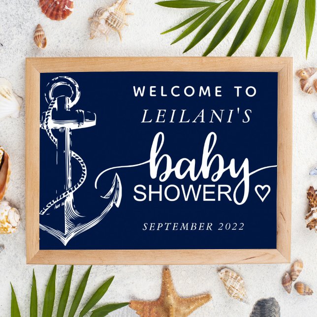 Poster Baby shower Ancre nautique Bienvenue Marine (Créateur téléchargé)