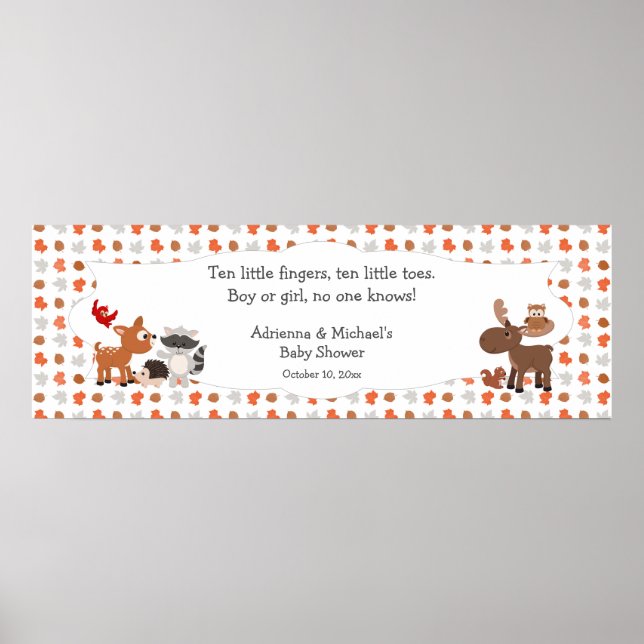 Poster Baby shower animal boisé / fête d'anniversaire (Devant)