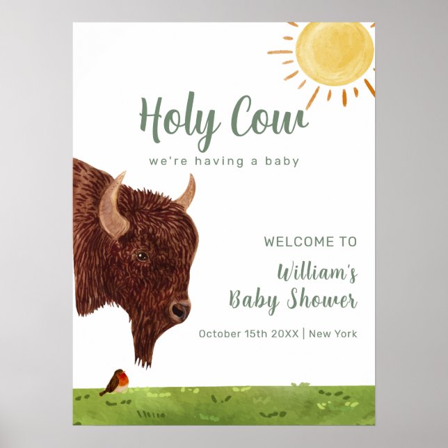 Poster Baby shower animalier de la ferme de la vache Sain (Devant)