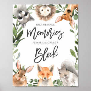 Poster Baby shower Animaux de bois Décorez Un Panneau Blo