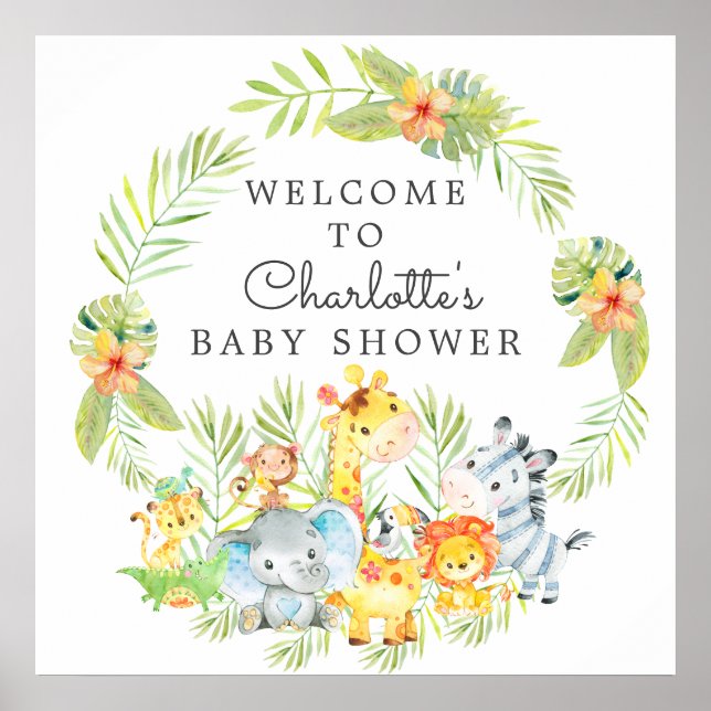 Poster Baby shower Animaux de la Jungle Bienvenue (Devant)