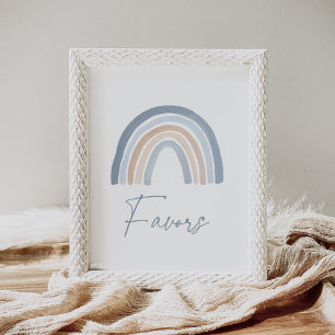 Poster Baby shower arc-en-ciel bleu Boho Faveur Signal