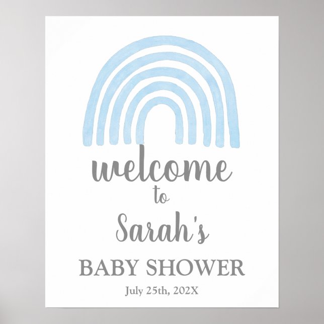 Poster Baby shower arc-en-ciel bleu Boy Panneau de bienve (Devant)