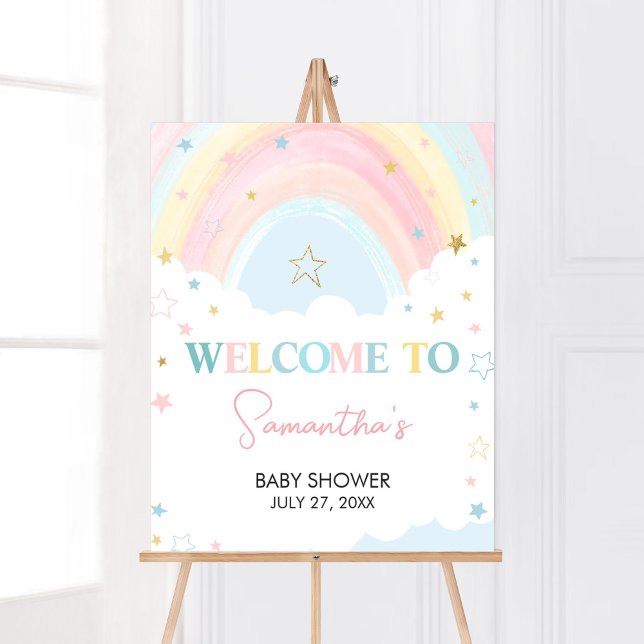 Poster Baby shower arc-en-ciel Boho Bienvenue (Pink Rainbow Baby Shower Welcome Sign)