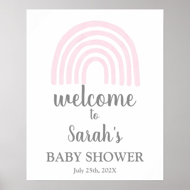Poster Baby shower arc-en-ciel rose Boy Symbole de bienve (Devant)