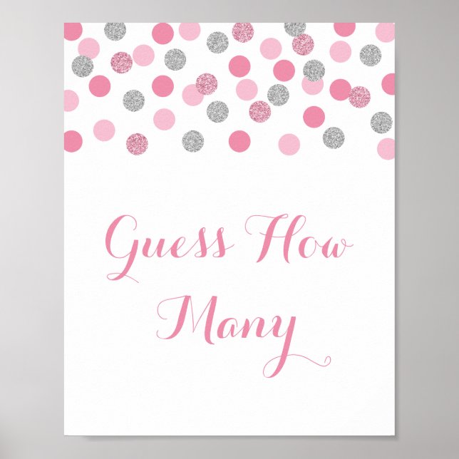 Poster Baby shower Argent Rose Devinez Combien De Jeu Sig (Devant)