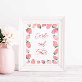 Poster Baby shower aux fraises cadeaux