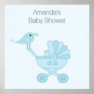 Poster baby shower aux oiseaux bleus