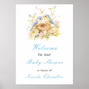 Poster Baby shower aux oiseaux de printemps