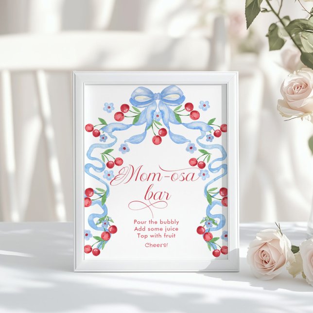 Poster Baby shower bar Cherry Blue Bow Momosa (Créateur téléchargé)