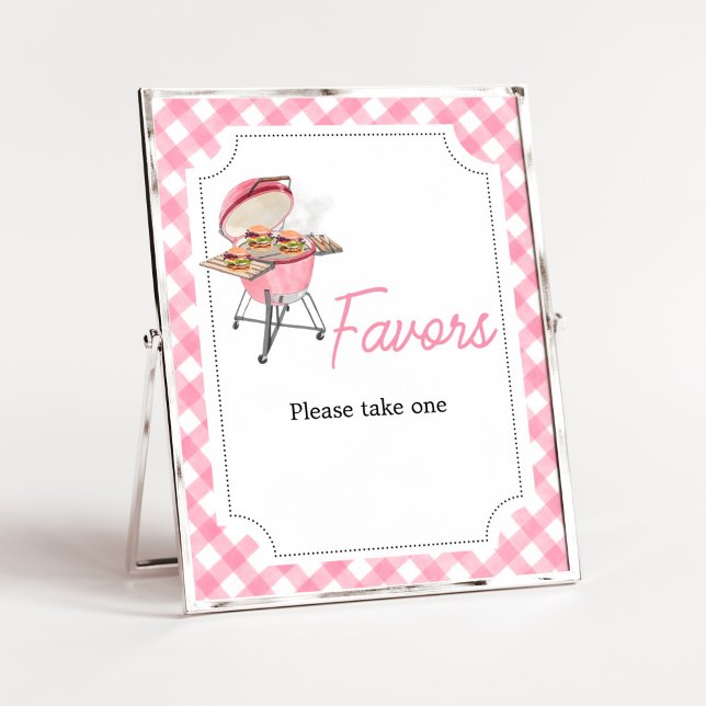 Poster Baby shower BBQ Burger Rose Faveurs (Girl Backyard BBQ Baby Shower Favors Sign)