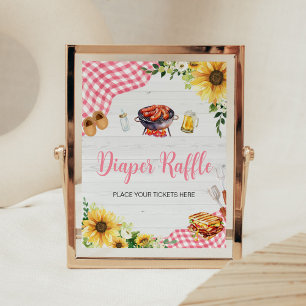 Poster Baby shower BBQ de tournesol rose Barbecue Raffin