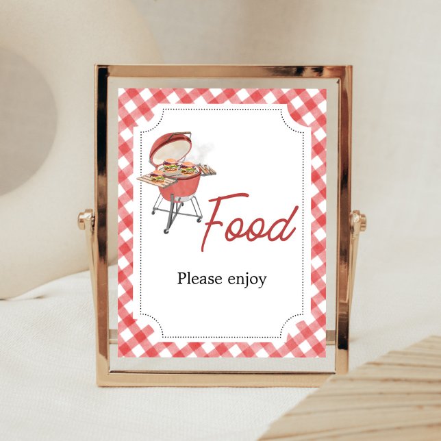 Poster Baby shower BBQ Red Burger (Backyard BBQ Baby Shower Food Sign)