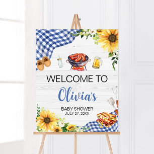 Poster Baby shower BBQ Sunflower bleu Bienvenue