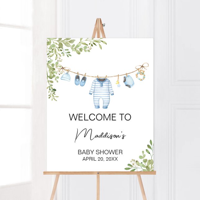 Poster Baby shower Bébé bleu Accueil (Boho Baby Clothes Baby Shower Welcome Sign)