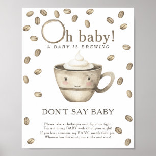 Poster Baby-shower bébé dessin animé café - N' dites pas
