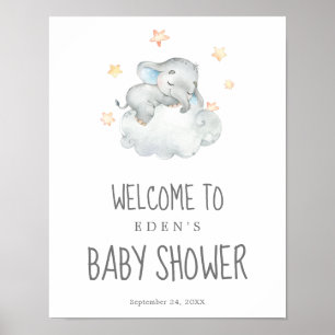 Poster Baby shower bébé petit éléphant couchage accueil