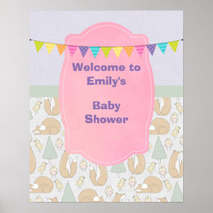Poster Baby shower Bienvenue avec les Créatures des Bois