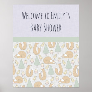 Poster Baby shower Bienvenue avec les Créatures des Bois