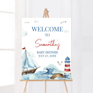 Poster Baby shower bleu bleu rouge