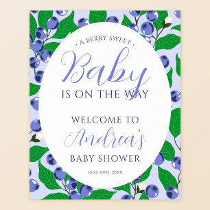 Poster Baby shower bleu bleuet doux Bienvenue
