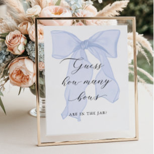 Poster Baby shower Bleu Bow Devine Combien de vaches