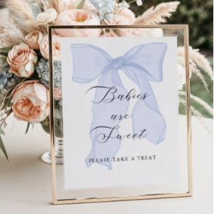 Poster Baby shower bleu Bow Les bébés sont doux