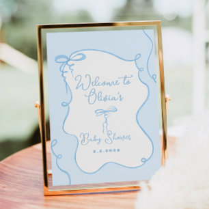 Poster Baby shower bleu dainty ondulé