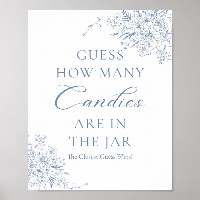 Poster Baby shower Bleu Devine Combien de bonbons (Devant)