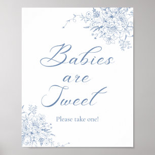 Poster Baby shower bleu floral Favoriser