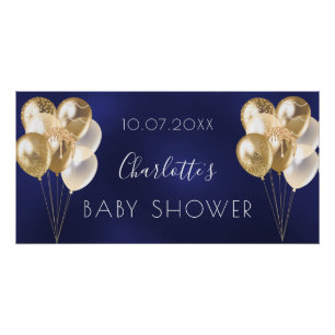 Poster Baby shower bleu marine ballon or garçon