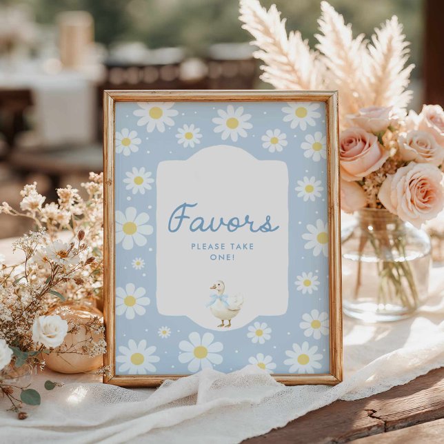 Poster Baby shower bleu Silly Goose Symbole préféré (Blue Silly Goose and Daisy Favors Baby Shower Sign)